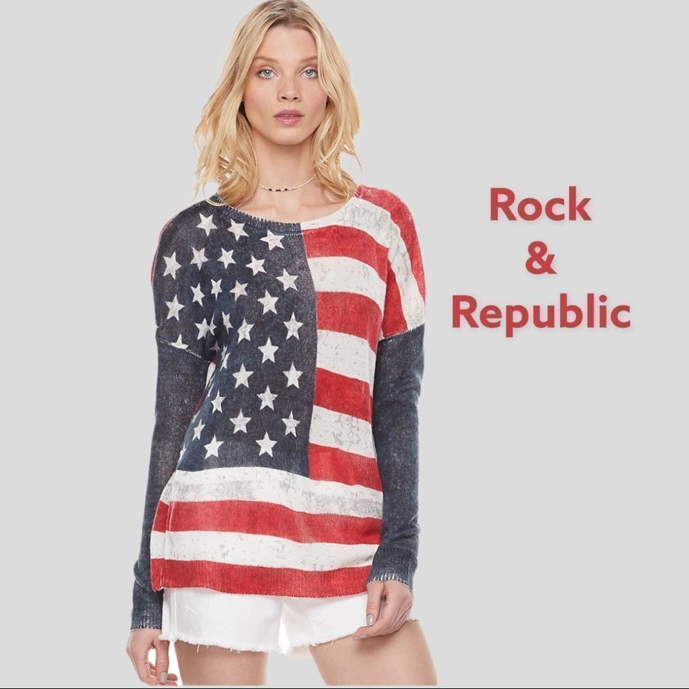 rock and republic flag inspired nearly burnout style sweater! Nwot